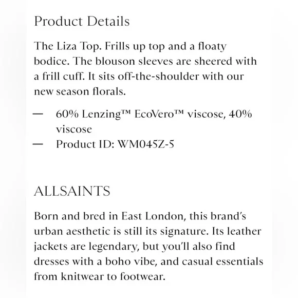 🆕 ALL SAINTS Liza Peggy Top Off The Shoulder Blouse - Picture 10 of 12